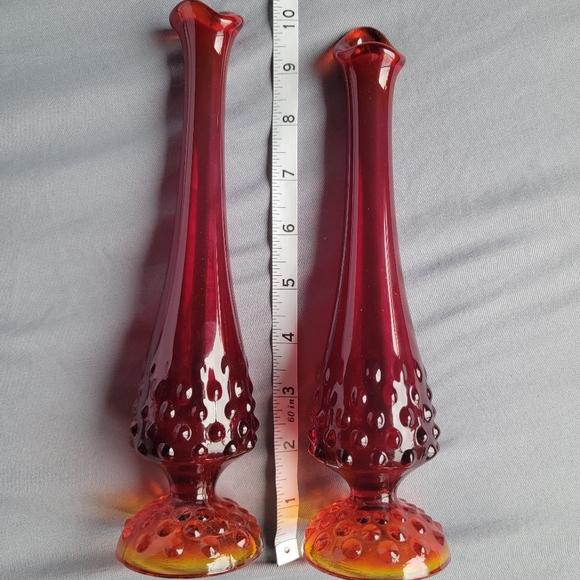 A Set of Fenton Ruby Hobnail Bud Pucker Mouth Swung Vases 💋 - Picture 1 of 7
